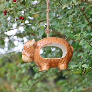 Hanging Ceramic Highland Cow Bird Feeder