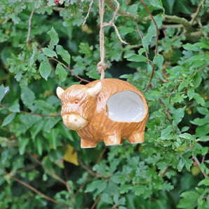Hanging Ceramic Highland Cow Bird Feeder