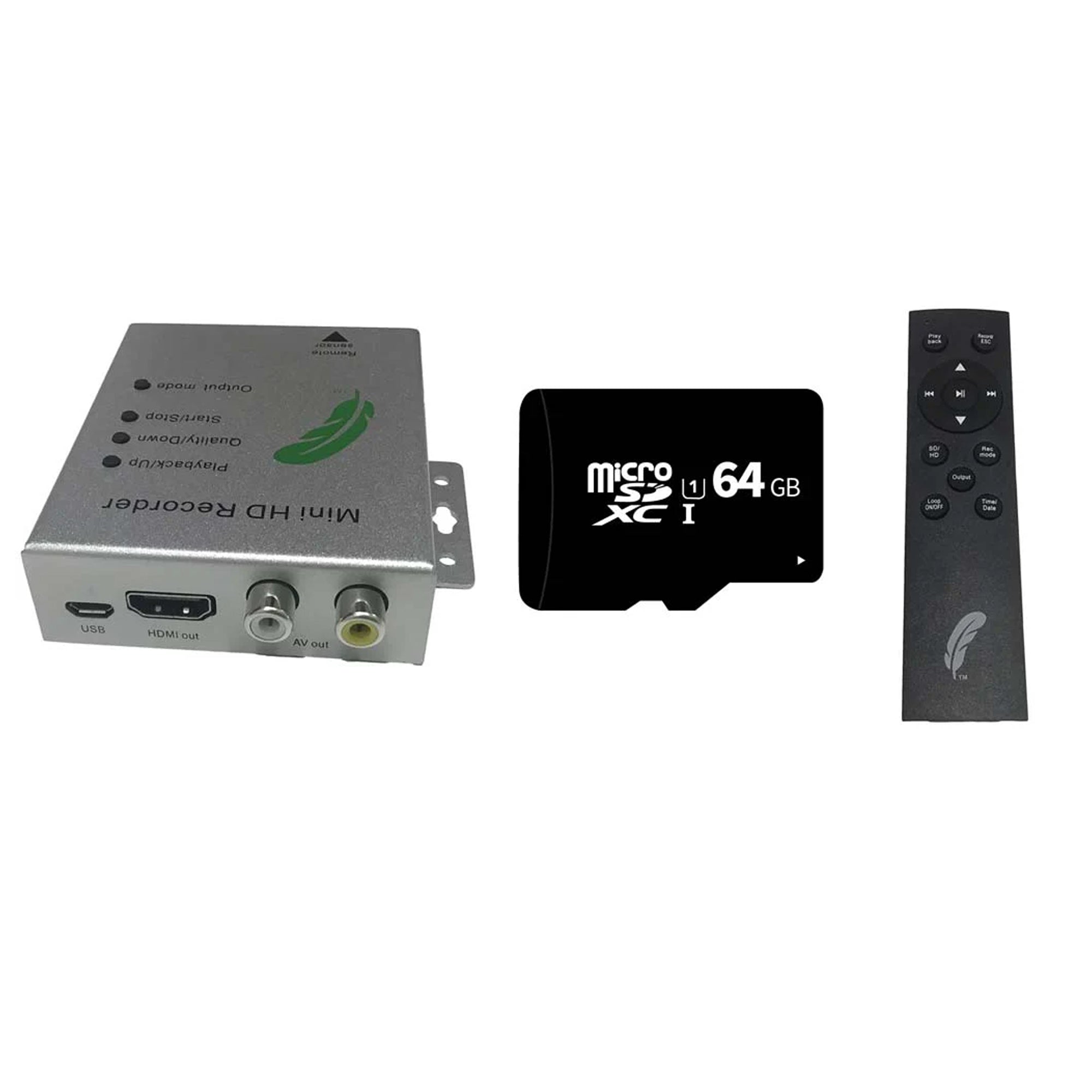 Mini HD Recorder with HDMI Cable with 64GB SD Card | Green Feathers