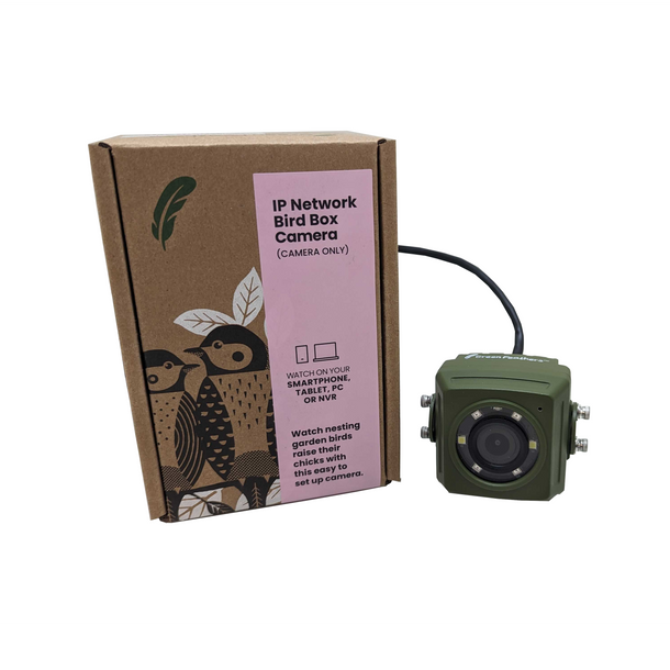 Long Range Wired Network Bird Box & Wildlife HD Camera Green Feathers
