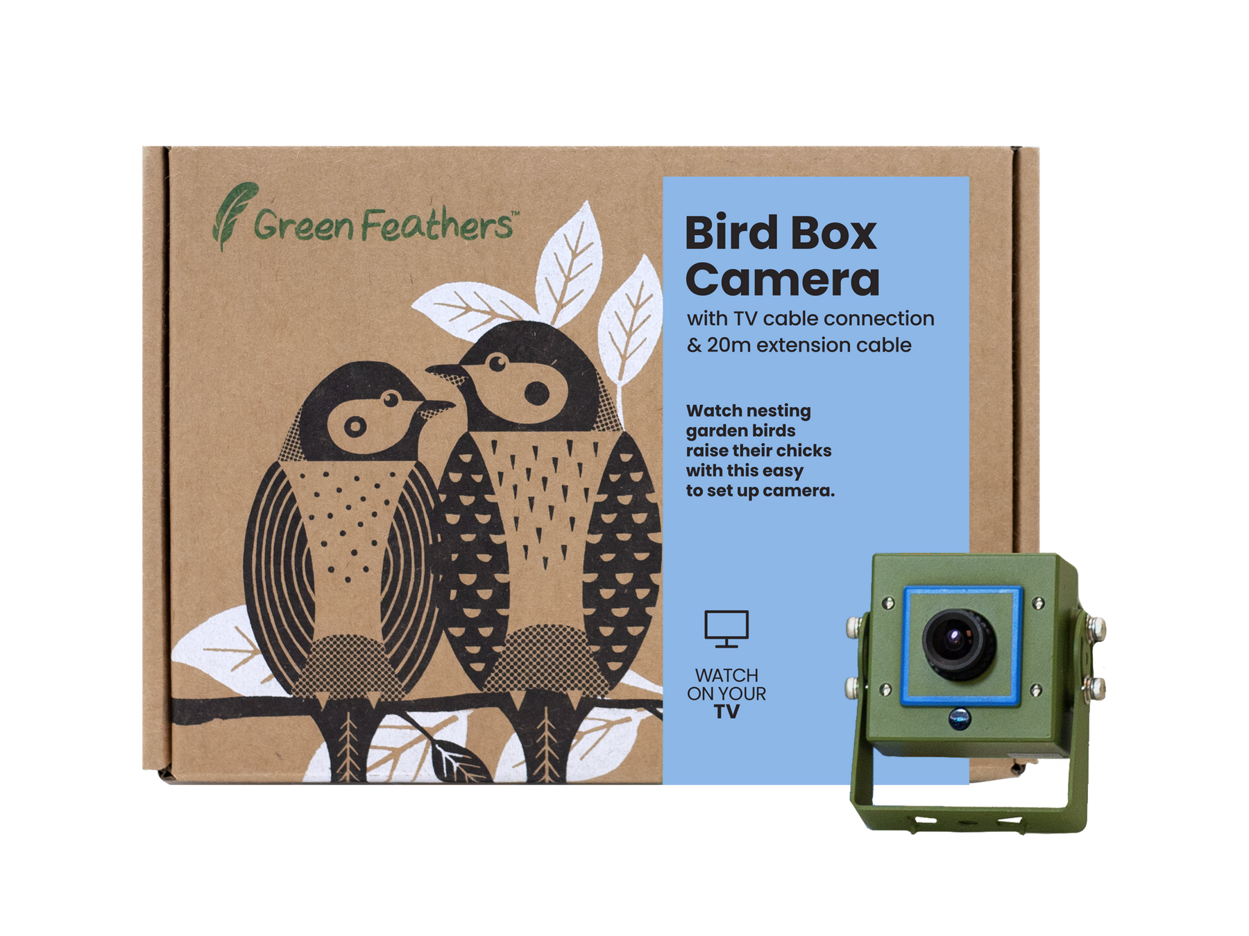 Wired Bird Box Camera Kit DIY Camera Box Green Feathers