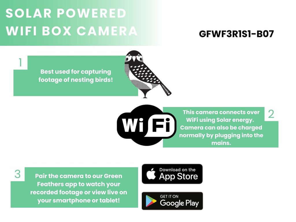 Solar Powered WiFi Bird Box Camera | Green Feathers