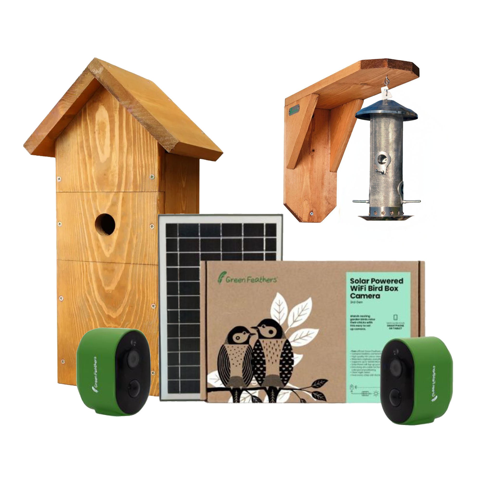 Ird Box Solar Bird Box and Bird Feeder 2 Camera Garden Kit – Green Feathers