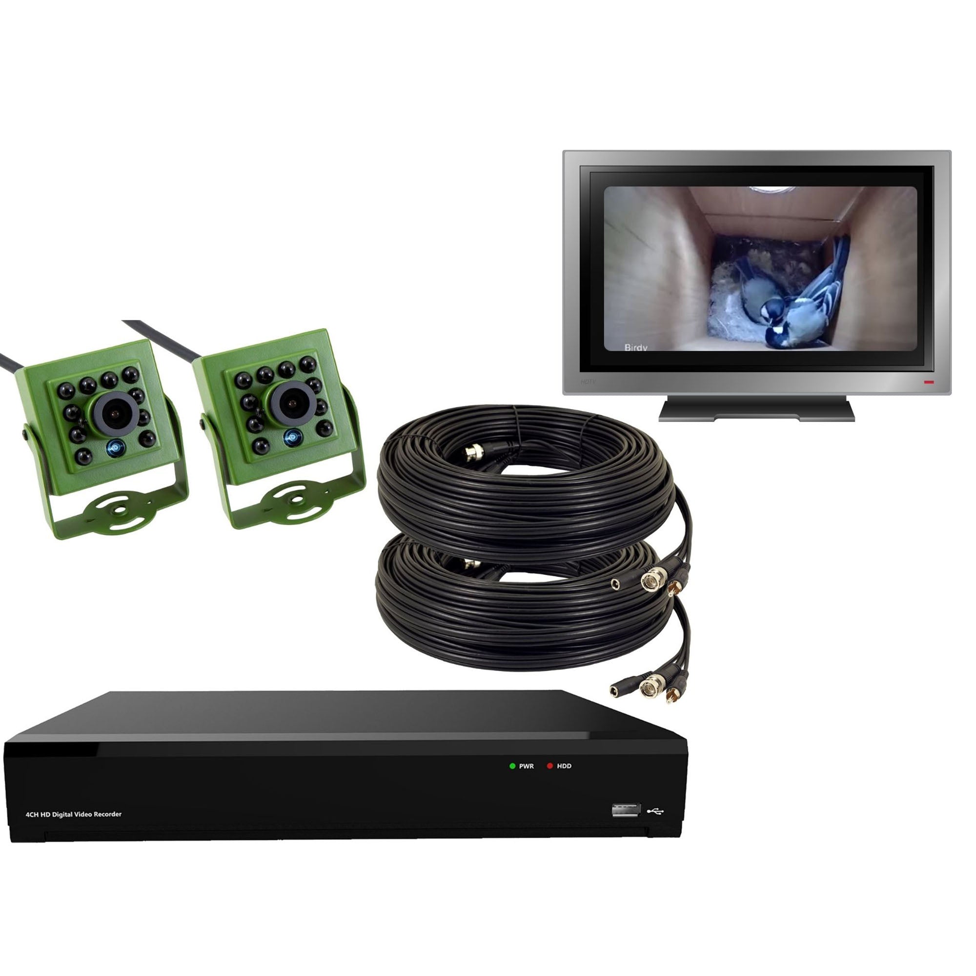 Bird Box Camera HD Recorder Bundle | 2 HD Cameras | Green Feathers