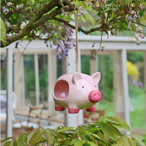 Hanging Ceramic Pig Bird Feeder