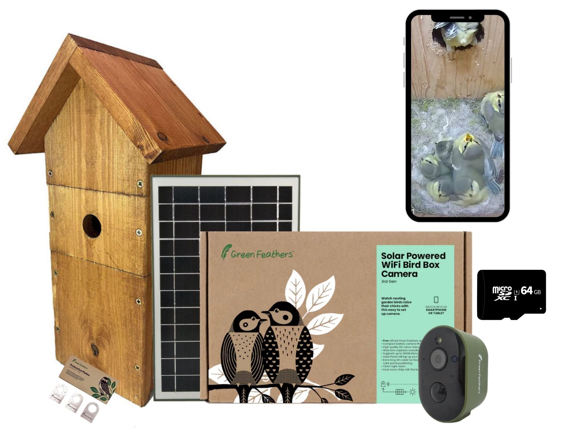 Solar Powered WiFi Bird Box HD Camera Complete Pack – Green Feathers